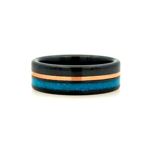 Gent's Black Ceramic Polish 8Mm Flat, With 1Mm Gold, And 2Mm Turquoise
