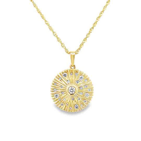 Yellow 14 Karat Medallion Pendant Length 18 With = 0.24Tw Round G/H Si