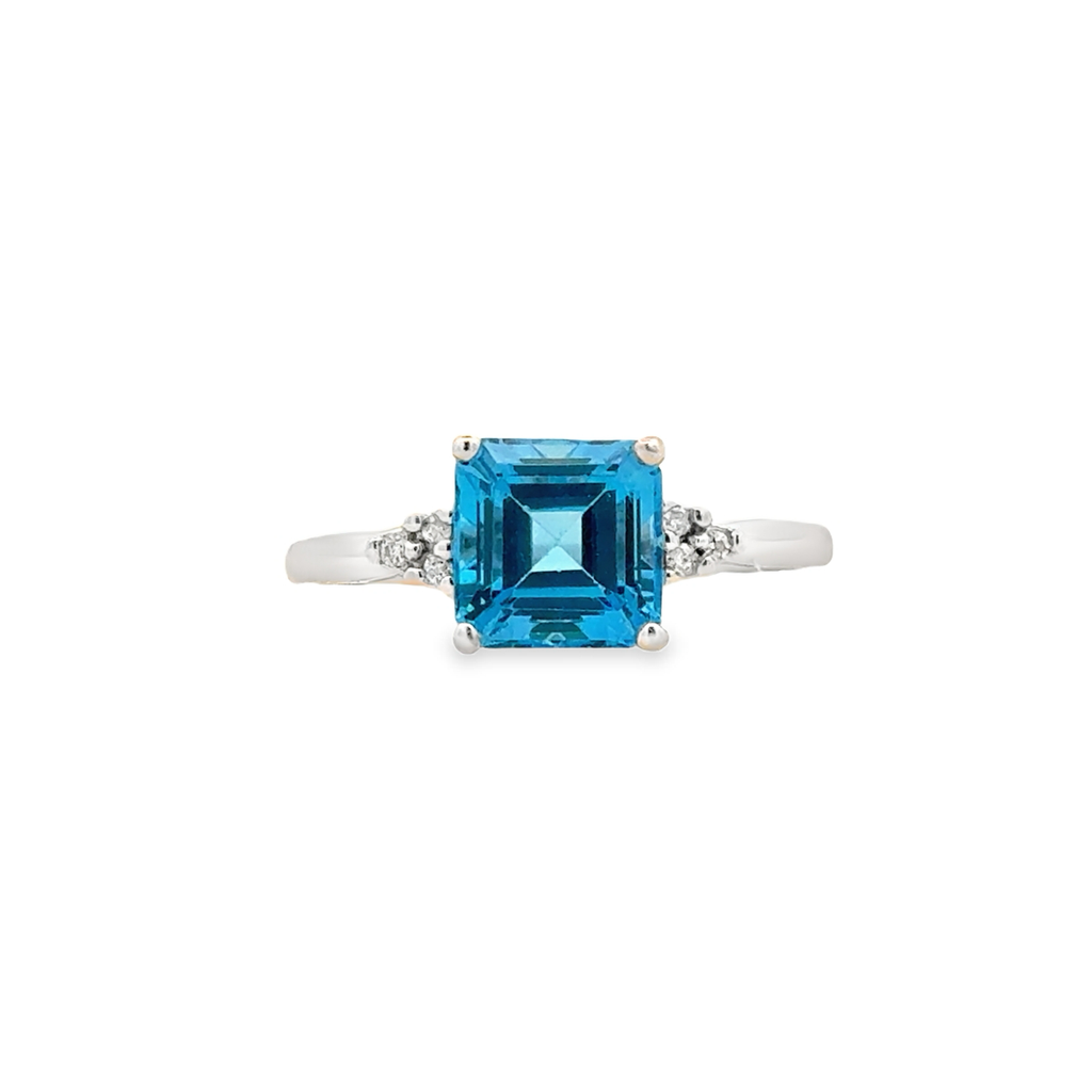 Square With Three Stone Sides Fashion Ring | 10k White