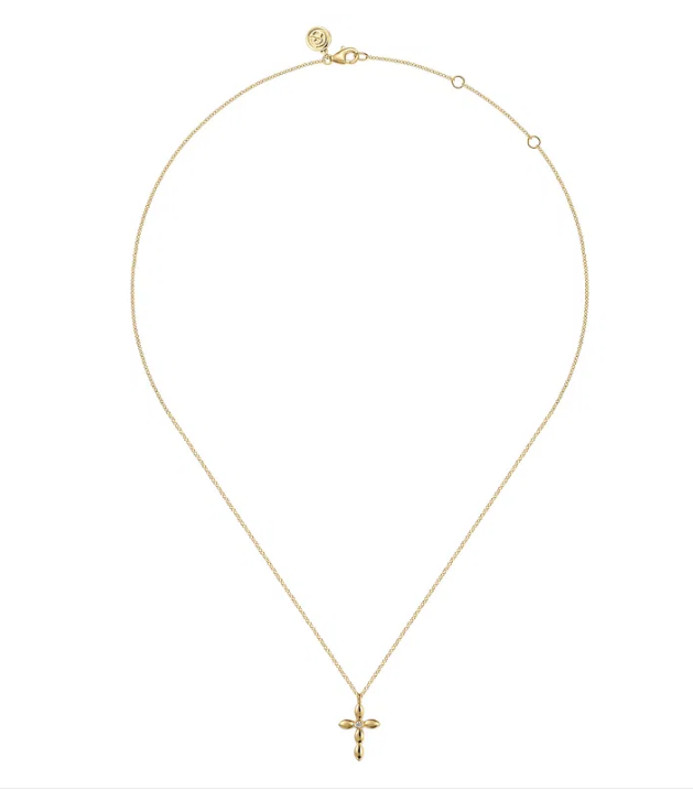 14K Yellow Gold Diamond Cross Necklace with 0.02tw Round Brilliant Cut H/I Si2 Diamond