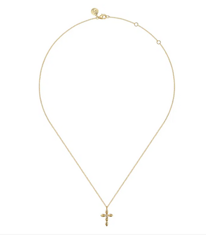14K Yellow Gold Diamond Cross Necklace with 0.02tw Round Brilliant Cut H/I Si2 Diamond