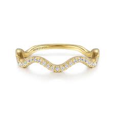 14ky Wave Stackable Fashion Ring with 0.13tw Round Brilliant Cut G/H Si1 Diamonds