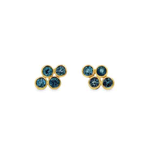 Lady's Tt Ss/22K Gold Vermeil Cluster Earrings 8 Round Blue Topazs