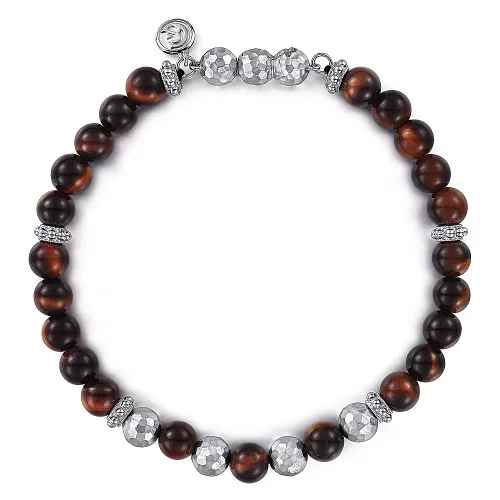 Tiger Eye Beaded Bracelet | White Sterling Silver