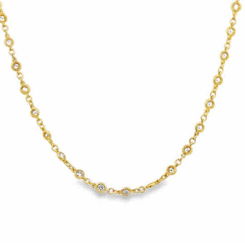 18 Karat Yellow Gold Bezel Station Necklace with Round Brilliant Cut Diamonds