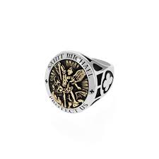 Two Tone Sterling Silver Saint Michael Ring With Gold Alloy, Size 10 F