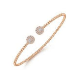 Lady's Rose 14 Karat Bujukan Bead, Split Cuff With Round Pave' Discs Bracelet Length 6 With 0.29Tw Round H/I Si2 Diamonds