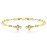 Lady's Yellow 14 Karat Quatrefoil End Caps Bujukan Cuff Bracelet Length 6 With 0.39Tw Round H/I Si2 Diamonds