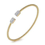 Yellow 14 Karat Bujukan Open Cuff With Halo Bracelet Length 6.25 With 2 = 0.18Tw Baguette G/H Vs2 Diamonds And = 0.13Tw Round G/H Si2 Diamonds
