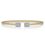 Yellow 14 Karat Bujukan Open Cuff With Halo Bracelet Length 6.25 With 2 = 0.18Tw Baguette G/H Vs2 Diamonds And = 0.13Tw Round G/H Si2 Diamonds