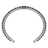 White Sterling Silver Black Grommet Cuff Bracelet Length 7.25