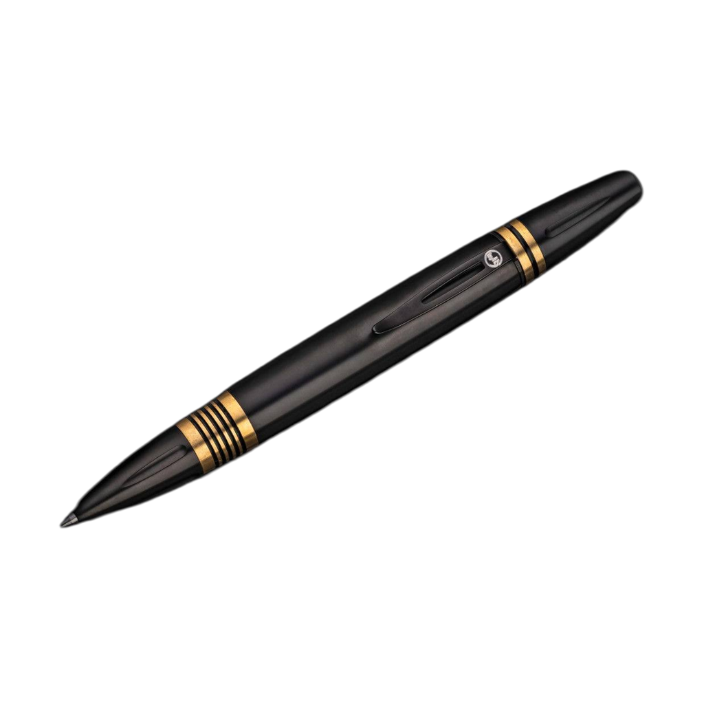 William Henry Barrel Sculpted Hand Finished Anodized Titanium Caribe Pen with Brass Spacers