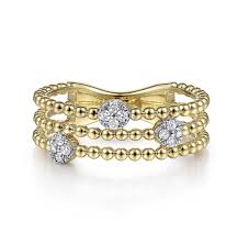 Lady's Yellow 14 Karat Multi Row Fashion Ring Size 6.5 With 0.09Tw Round H/I Si2 Diamonds