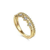 Lady's Yellow 14 Karat Bujukan Stackable, Beaded Double Band Fashion Ring Size 6.5 With 0.04Tw Round H/I Si2 Diamonds