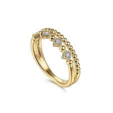 Lady's Yellow 14 Karat Bujukan Stackable, Beaded Double Band Fashion Ring Size 6.5 With 0.05Tw Round H/I Si2 Diamonds