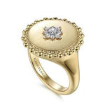 Lady's Yellow 14 Karat Star Signet Fashion Ring Size 6.5 With 0.16Tw Round H/I Si2 Diamonds