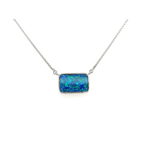 Lady's White 14 Karat Australian Doublet, Stationary Necklace With One Various Shapes Opal