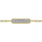 Yellow 14 Karat Paperclip, Pave' Bar Bracelet Length 7 With 0.59Tw Round H/I Si2 Diamonds