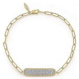 Yellow 14 Karat Paperclip, Pave' Bar Bracelet Length 7 With 0.59Tw Round H/I Si2 Diamonds