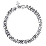 White Sterling Silver Diamond Cut Gents 6mm Link Chain Bracelet Length 8
