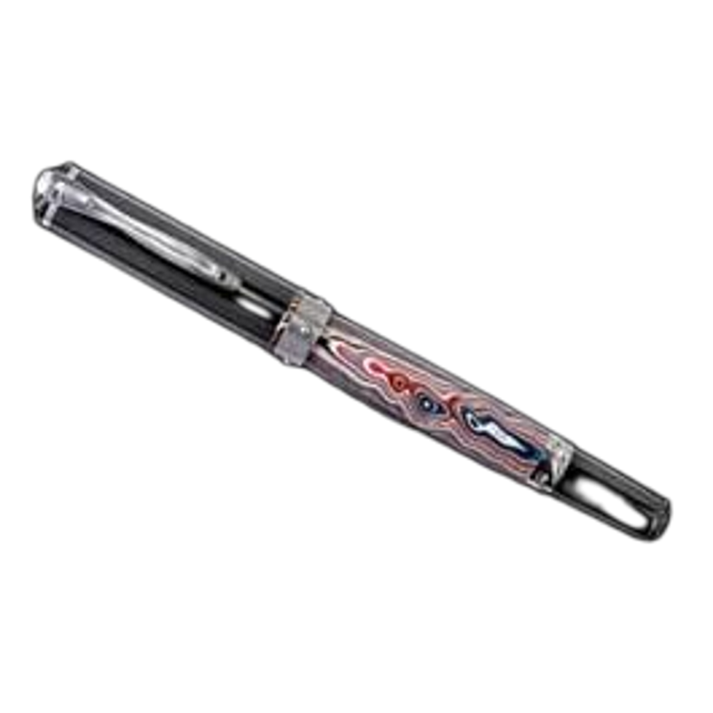 The Cabernet "Motown" William Henry Pen with Barrel Made from Fordite aka 'Detroit Agate' with Aerospace Grade Titanium and Aluminum. With a Carbon Fiber Cap with Titanium and Damascus Steel Accents.
