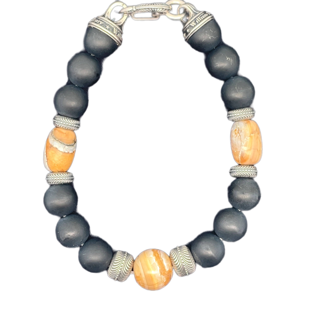 "Ice Age" William Henry Sterling Silver Beaded Bracelet with Sterling Silver, Fossil Mammoth Tooth, and Black Onyx Beads.