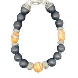 "Ice Age" William Henry Sterling Silver Beaded Bracelet with Sterling Silver, Fossil Mammoth Tooth, and Black Onyx Beads.