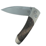 William Henry "A300-6" Knife with S35VN Stainless Steel Blade and Hand Finished Aerospace Grade Titanium Frame with Inlaid 'Copper Swirl' Carbon Fiber.