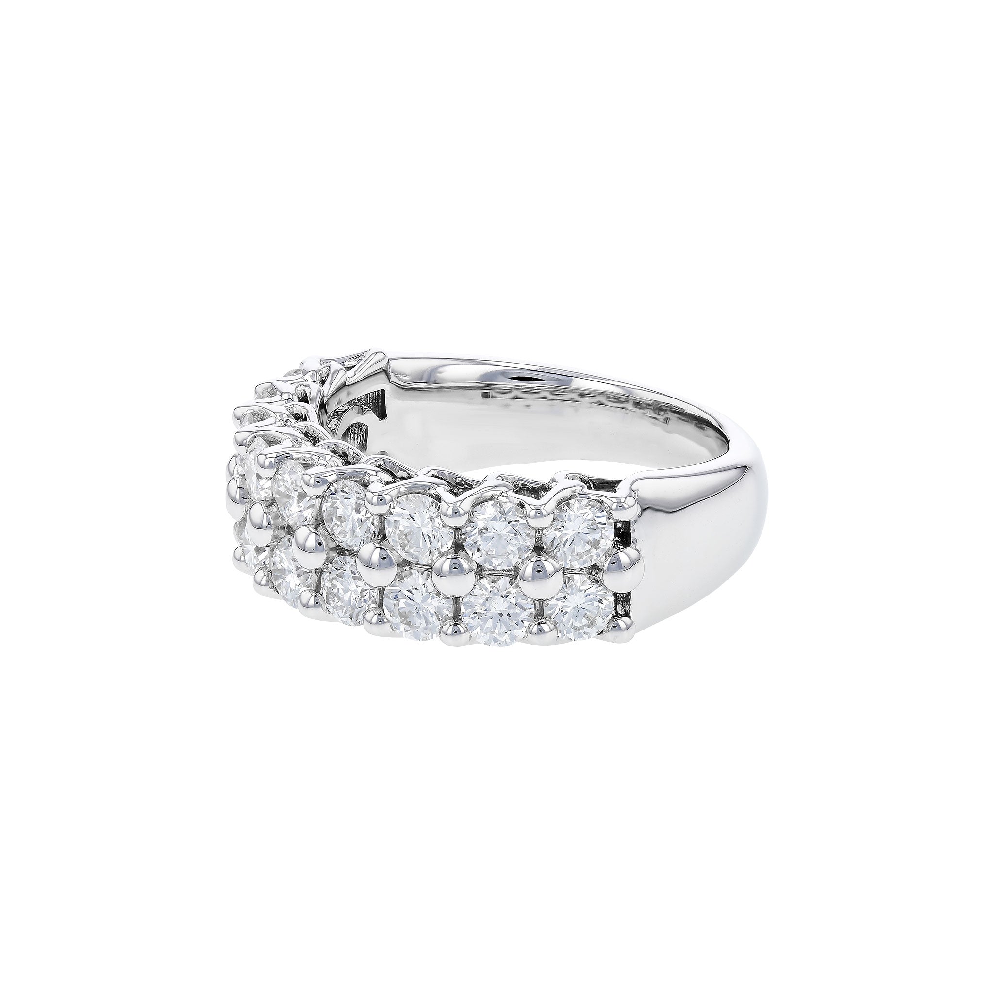 14 Karat White Gold, Double Row Anniversary Ring with 2.00ctw Round Brilliant Cut Diamonds