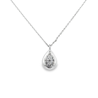 White Sterling Silver Pear Pendant Length 18 With 9 = 0.16Tw Round G/H