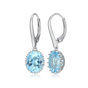 Blue Topaz Oval Dangle Earrings | Sterling Silver