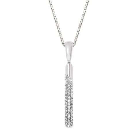White Sterling Silver Pave' Bar Pendant Length 18 With = 0.16Tw Round