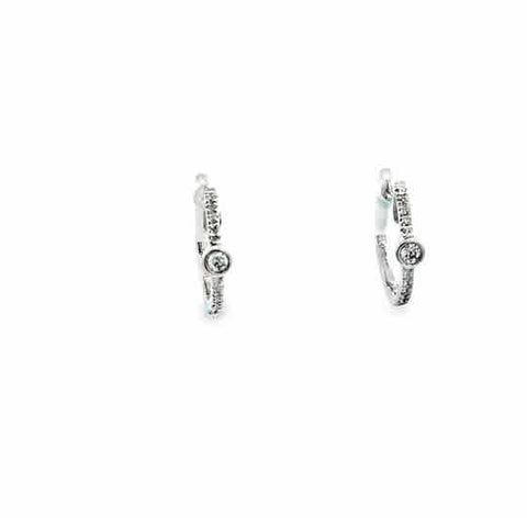 Lady's White 14 Karat Huggie Hoop With Round Bezel Earrings With = 0.1