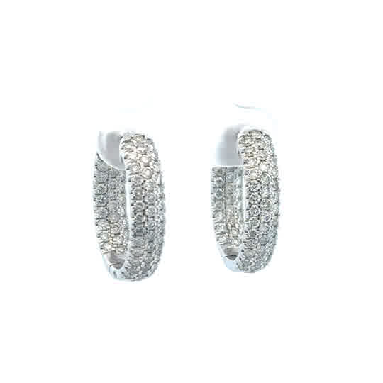 Lady's White 14 Karat Pave' Inside Out Hoops Lab Created Earrings With