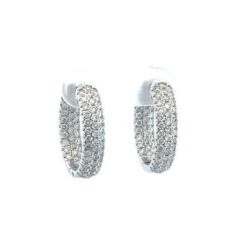 Lady's White 14 Karat Pave' Inside Out Hoops Lab Created Earrings With