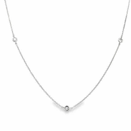 Lady's White 14 Karat Diamond By The Inch, Bezel Necklace Length 18 5