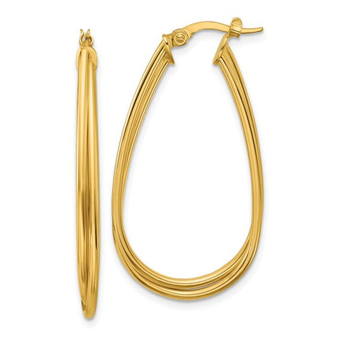 Lady's Yellow 14 Karat Large Elongated Crossover Hoops Earrings