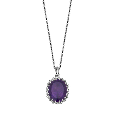 Lady's White Sterling Silver Double Prong Oval With Link Chain Necklac