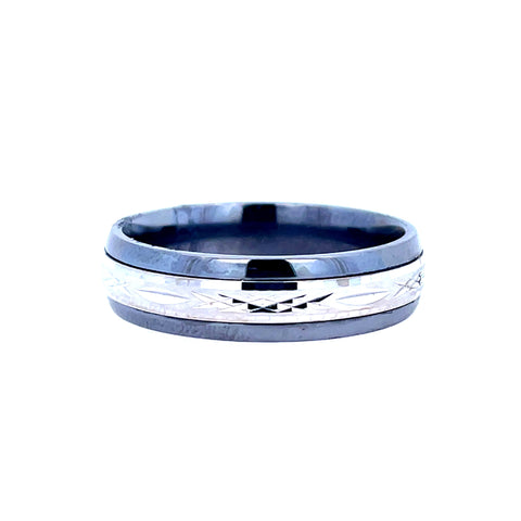 White Tantalum/14K 6Mm Textured Center Wedding Band