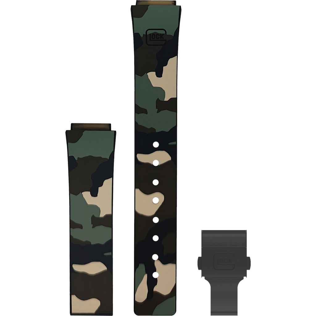 Black Tone Stainless Steel Rubber Watch Strap, Forest Camouflage