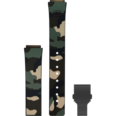 Black Tone Stainless Steel Rubber Watch Strap, Forest Camouflage