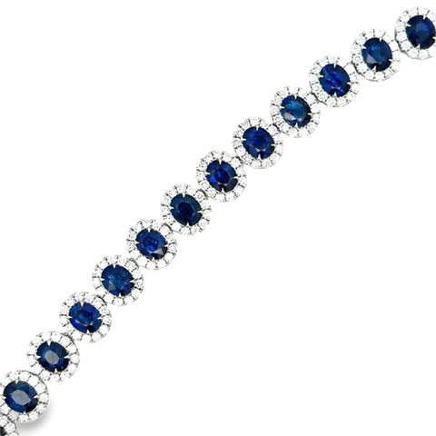 Lady's White 18 Karat Oval Halo Bracelet Length 7 23 = 14.81tw Oval Sa