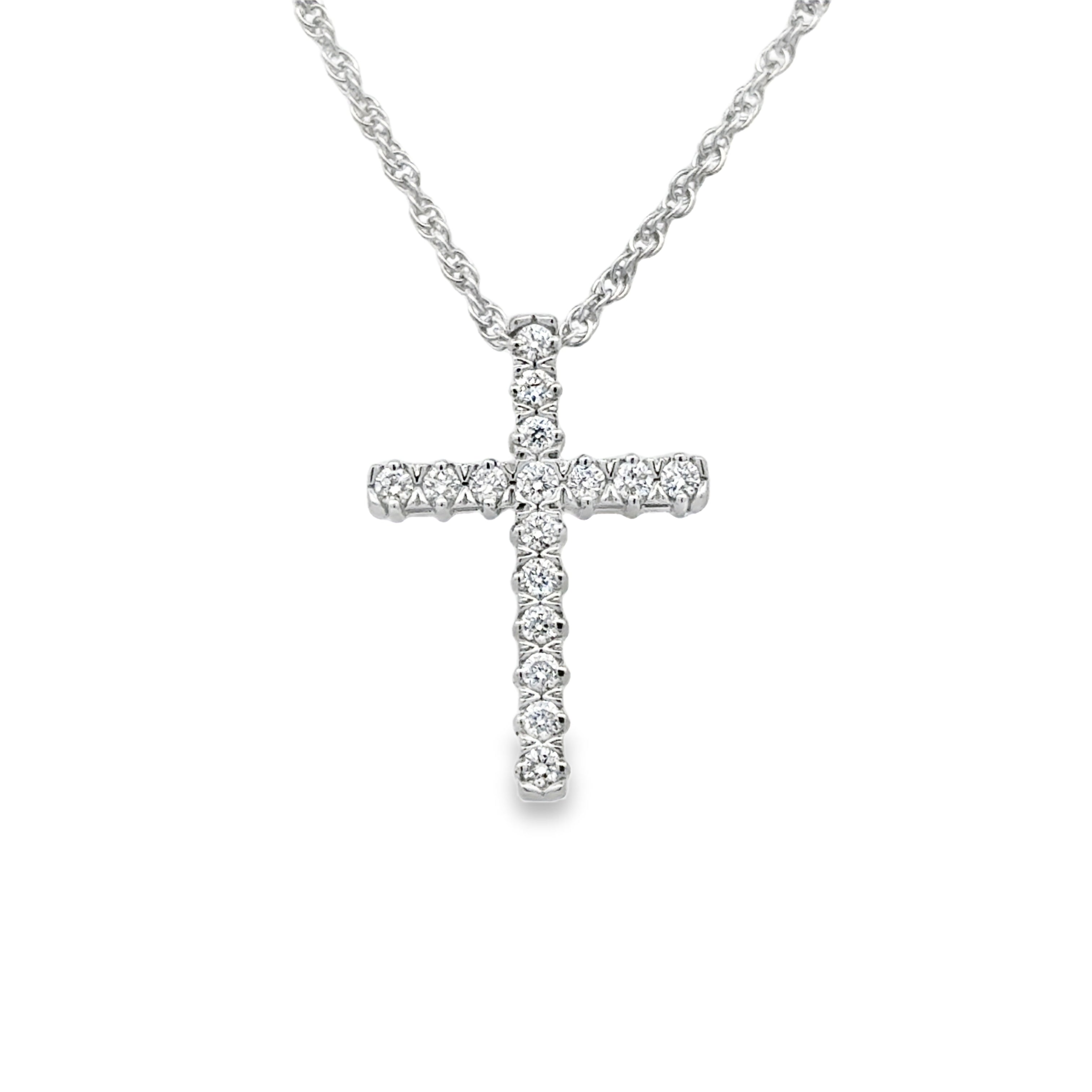 14 Karat White Gold Cross with .25ctw Round Brilliant Cut Diamonds G/H SI2