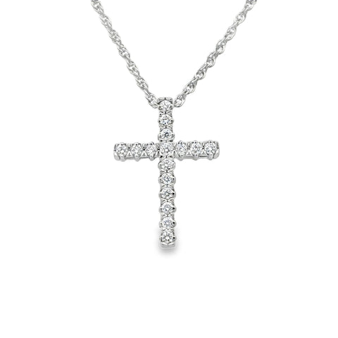 14 Karat White Gold Cross with .25ctw Round Brilliant Cut Diamonds G/H SI2