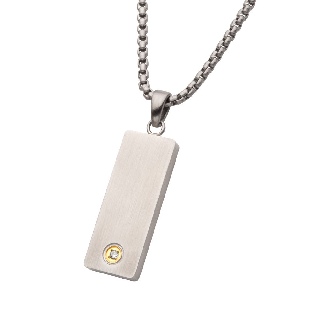 Gent's Steel Matte Finish Pendant with Minimalist Bar. Steel 22in Box Chain