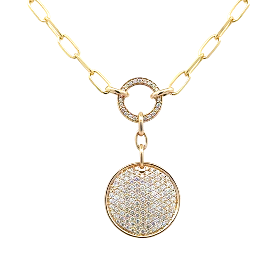 Lady's Yellow 14 Karat Paperclip With Pave' Drop Necklace Length 17 =