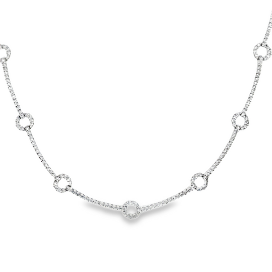 18 Karat White Gold, Circle Link Necklace with 2.58ctw Round Brilliant Cut Diamonds