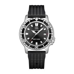 A blend of strength and precision, this GLOCK diver’s watch features a stainless steel case paired with a sleek black dial and strap. The luminous hands and indices, enhanced with Swiss Super-LumiNova®, ensure visibility in any light. Powered by a Swiss