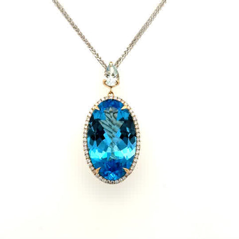 Lady's Yellow 14 Karat Oval Necklace one = 12.76ct Oval Blue Topaz
=