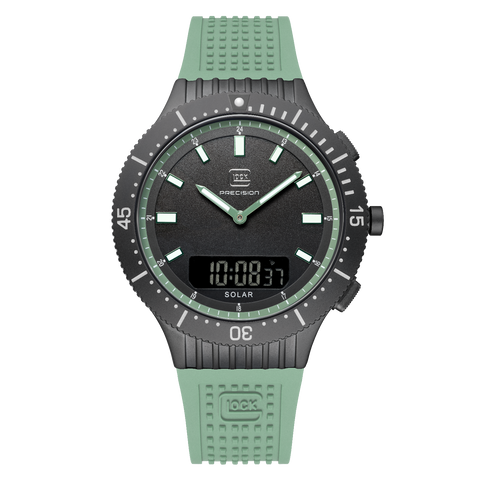 Black Stainless Steel Precision Glock, Black/Green Dial, Green Silicon